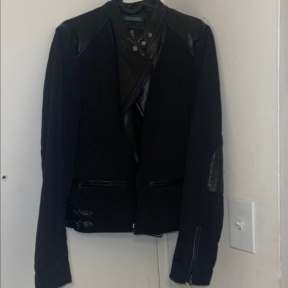 Black Women's Jacket Ralph Lauren size XL genuine leather and quilted material